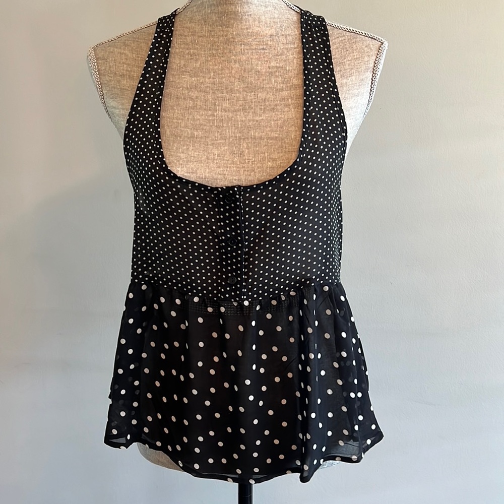 Polka Dot Tank Top Womens
S Black & White Sheer Flowy
Blouse Ambiance Apparel